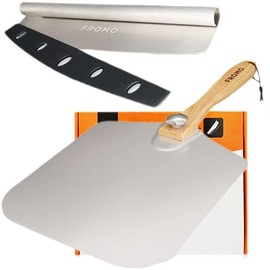 FROMO Pizza Peel Set 14" x 12" Inch Premium Large Aluminum Paddle Metal Shovel with Foldable Wood Handle, 14" Cutter Rocker Blade. Gift for Homemade Baking Lovers like Pizza, Bread and Pastries