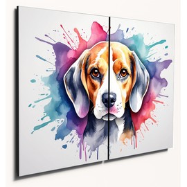 The Plum Penguin Beagle Watercolour Style Wall Art | 2 Piece A4 MDF Wooden Home Decor