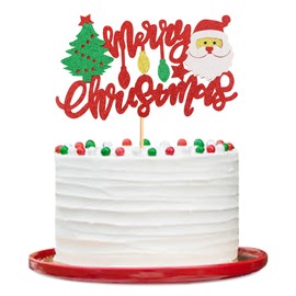 Ercadio 1 paquete de decoración de pastel de Navidad con purpurina para Navidad y Papá Noel, decoración de pastel de Feliz Navidad para fiesta de Navidad