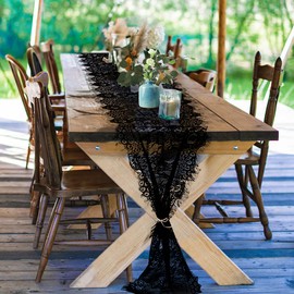 Pardecor Lace Table Runner - 14x120, Black Floral Lace for Wedding, Boho, Rustic & Vintage Decorations
