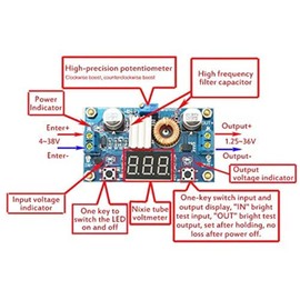 AptoFun 2pcs 75W 5A DC-DC Adjustable Step Down Buck Module with Voltmeter Copper Pillars (C6B3) /DC-DC Step Down Power Module 4V-38V to 1.25V-36V 5A Voltmeter Adjustable (2 X)