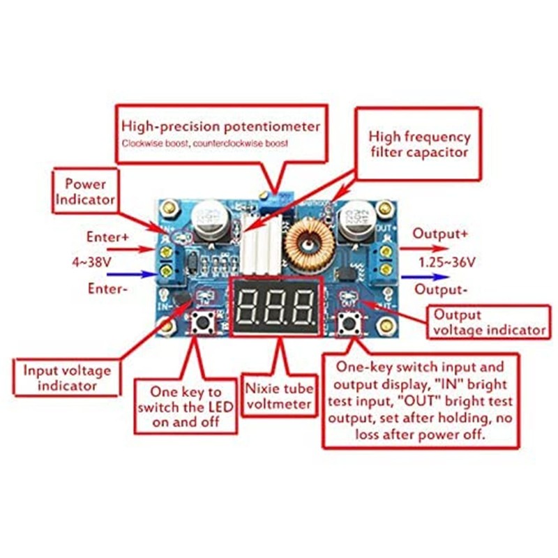 AptoFun 2pcs 75W 5A DC-DC Adjustable Step Down Buck Module