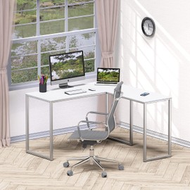 SHW 48-Inch Mission L-Shaped Home Computer Desk, White