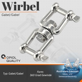 OPIOL QUALITY® Swivel Fork Diameter 8 mm Made of Stainless Steel A4 V4A (Pack of 2) Anchor Swivel Shackle Chain Swivel Shackle Double Swivel Weatherproof Eyelets