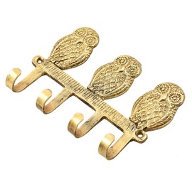 IndianShelf 1 Piece Key Holder Owl Vintage Brass Decorative Wall Hooks for Hanging Unique Coat Rack Wall Mount Antique Towel Hangers Gold