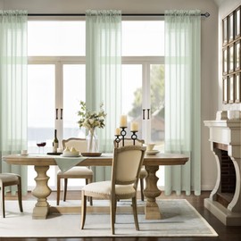 Boho Sage Green Curtains 96 Inch Length for Living Room 2 Panel Sets Rod Pocket Faux Linen Light Green Window Drapes Sheer Curtains for Sliding Glass Girls Kids Bedroom 52x96 Inches Long 8 Foot 8FT