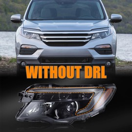 Halogen Type Without DRL Headlight Head Lamp W/O Bulbs Assembly Compatible with 2016-2020 Honda Pilot LX/2017-2020 Honda Ridgeline [RT,RTL,RTS, Sport] Driver&Passenger Side 3150TG7A02 33100TG7A02