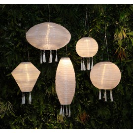 NOMA Solar Mandarin Lantern, Long Oval with Tassels, 20 cm, White