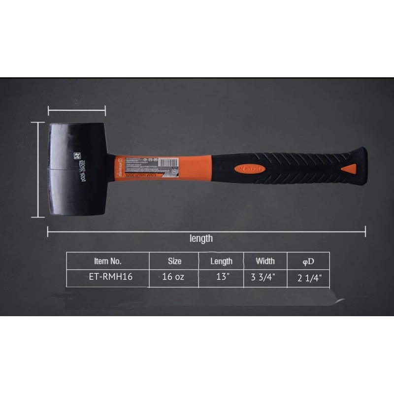 Edward Tools Rubber Mallet Hammer 16 oz - Durable Eco-friendly