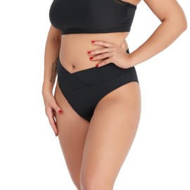 Zohamung Bestselling Trimmer Curvy Women Black Crossover High Cut V Waisted Cheeky Bikini Tankini Bottom