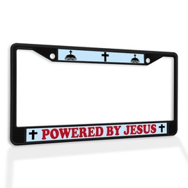 Fastasticdeals Metal Insert License Plate Frame Powered by Jesus Weatherproof Car Accessories Black 2 Holes Solid Insert