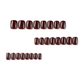 Square Fake Nails Short Press On Nails Wind Red Nails Press Ons Acrylic False Nails With Artificial Glossy Designs Full Cover Glue On Nails Short Stick On Nails For Women Girls 24Pcs