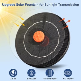 VOROSY 3.5W Solar Fountain, Upgrade Solar Water Fountain Pump Outdoor,Solar Bird Bath Fountains with 4 Fixed Rods & 8 Orange Nozzles for Bird Bath, Garden, Pond, Pool