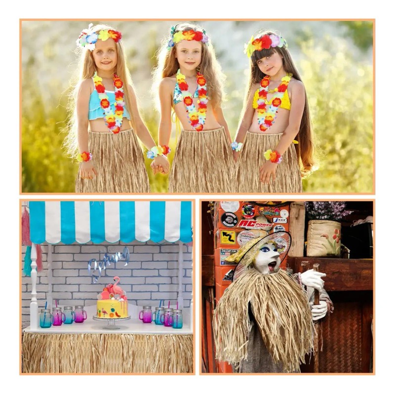 Set Falda Pulseras Collar Diadema Hawaiano Disfraz Fiesta