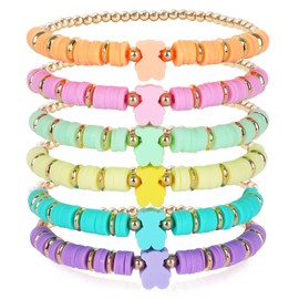 Candy Color Beaded Bracelets for Women Cute Stackable Clay Bear Friendship Bracelets Colorful Beads Stretch Preppy Bracelets Elastic Heishi Surfer Bracelets Set Summer Beach Boho Jewelry Gift for Her