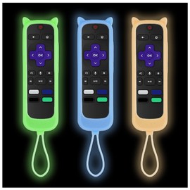 Taiyiluo 3Pcs Remote Cover for Onn Roku TV with Cat Ears Design Glow in The Dark Remote Case Compatible with Express Steaming Stick Hisense TCL Roku TV