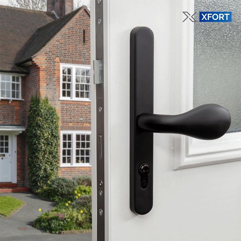 XFORT Uros Black Inline UPVC Door Handle, (PZ 92mm, Screw