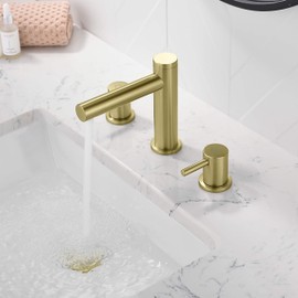 KIBI 2-Handle Widespread Bathroom Sink Faucet with Drain Assembly | 3-Hole Solid Brass Lavatory Faucet | 8-Inch Spread, Smooth Water Flow, Corrosion-Resistant | Brushed Gold Finish (KBF1025)