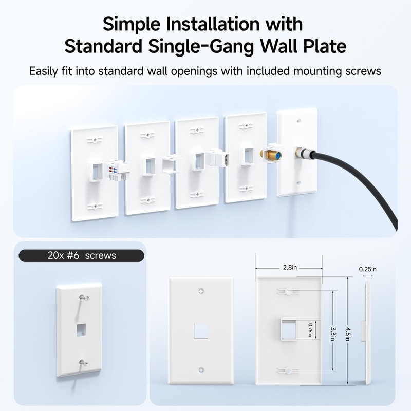 [UL Listed] Cable Matters 10-Pack Low Profile 1-Port Keystone Jack