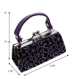 Glitter Flower Lipstick Case with Handle Mahjong Purse - Purple