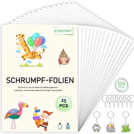 Shrink Film Set Key Chain, 125 Pieces Shrink Film Set Includes 25 Pieces A4 Shrink Film for Crafts and 100 Pieces Key Chains, Shrink Film Transparent for Children and Adults