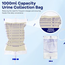 10Pack 1000ml Urine Drainage Bag with 48" Flexible Tube, Anti-Reflux Design, Cross-Shaped Drainage Valve, Leak-Proof Collection Bag for Home and Daily Use