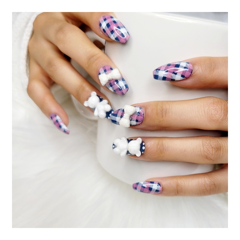 Angora Bear Handmade Nail Tips - Oval L / 앙고라