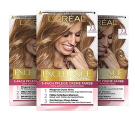 L'OrÃ©al Paris Permanente Haarfarbe, 100% Grauhaarabdeckung, HaarfÃ¤rbeset mit Coloration, Shampoo und 3-Fach Pflege Creme Farbe, Excellence Creme, 7.3 Haselnussblond, 3 x 268 g