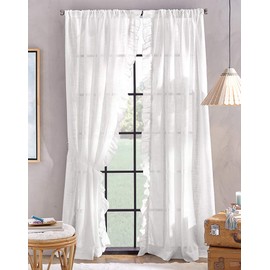 CHF Arabella Ruffle Semi-Sheer Rod Pocket Single Curtain Panel, 108", White