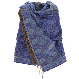 GURU SHOP Soft Pashmina Scarf / Stole with Paisley Pattern, Men/Women, Blue, Synthetic, Size: One Size, Indigo Blue/Mustard
