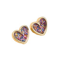 Glitter Heart Stud Earrings for Women – Gold Plated Colourful Design, Hypoallergenic Dainty Jewellery, Valentine’s Day & Birthday Jewelry Gift for Her