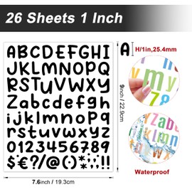 AVERZELLA 1 Inch Black Vinyl Letter Stickers 26 Sheets-2106 Pcs - Small Alphabet Stickers with Numbers, Waterproof Peel & Stick Decals for Scrapbooking, Water Bottles DIY Crafts