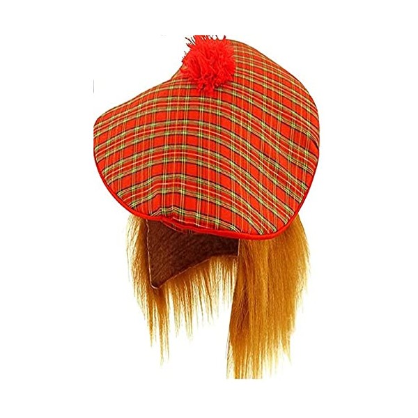 Mens Scottish Scots Tartan Tam Hat & Ginger Hair Wig Stag Night Fancy Dress Hat