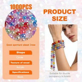 1000Pcs Round Beads, Acrylic Coloured Beads, Bead for Jewellery Making Glitter Multi Colors Mixed Bead Suitable for DIY Art Bracelet Necklace Jewellery