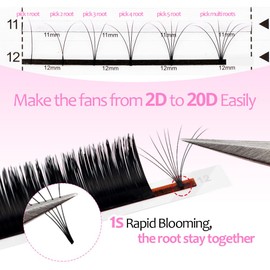 Lunamoon Easy Fan Lashes, Self-Fanning Eyelashes, 2D-20D Volume Eyelashes for Volume Technique, Eyelash Extensions, Eyelash Extensions (0.07-C, 9 mm)