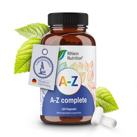 A-Z Complete - Multivitamin Capsules High Dose - Minerals - 120 Capsules - Zinc Vitamin B Complex Magnesium - Vegan Without Additives - Made in Germany - Rhein Nutrition