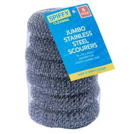 6PK Spiffy 11cm Jumbo Heavy Duty Stainless Steel Dishwashing Scourers Scrub