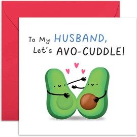 Old English Co. Cute Anniversary Card for Husband - 'Let's Avo-cuddle' Funny Avocado Birthday Card for Him - Valentine's Day Love Card for Husband | Blank Inside Envelope