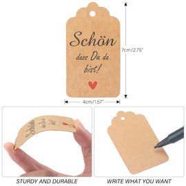 G2PLUS Pack of 100 Paper Gift Tags, 7 x 4 cm Kraft Paper Labels Tags, Paper Labels with String for Wedding and Baby Shower Favours