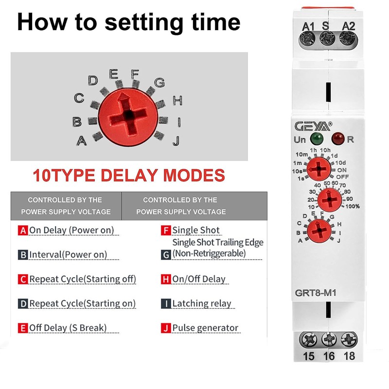 GEYA 16A Multifunction Time Relay 10 Function Choices AC/DC12V-240V 2