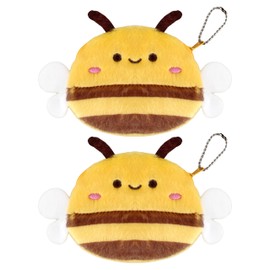 TUCEWP 2Pcs Bee Coin Purse Cute Yellow Wallet Plush Cartoon Coin Pouch Small Embroidered Change Purse Small Cosmetic Bag with Zipper Bee Earphone Purse Key Holder Birthday Gifts for Women Teen Girls