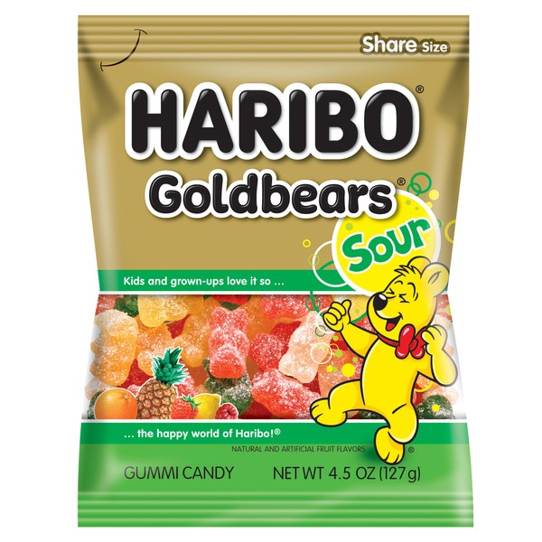 HARIBO Gummi Candy, Sour Goldbears, 4.5 oz. Bag (Pack of 12)