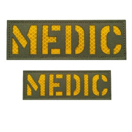 2 Pack Reflective Medic Patch Reflective Back Panel Medic Patch with Hook and Loop One Small and One Large Black (OD Green-Yellow)