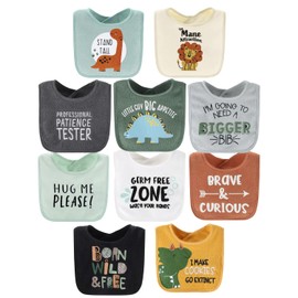 The Peanutshell Baby Boy Terry Bibs Set of 10-100% Cotton, Soft, Absorbent Baby Bibs, Toddler Boy Set, Newborn & Infant Bib - Dinosaur