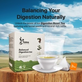 Amu Nutrition's Balanced Digestion Tea with Mongolian Nettle Leaf, Jujube, Fennel - 10 Sugarcane Teabags