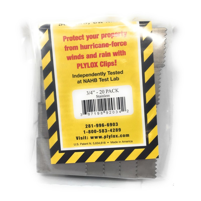 PLYLOX Hurricane Window Clips 20 Pack (Stainless Steel, 3/4")