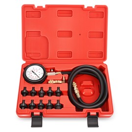 Auto Dynasty Oil Pressure Kit Dual Scale Gauge Engine Testing Diagnostic Adapters Tool Compatible with Cars, Trucks and Tractors, Red