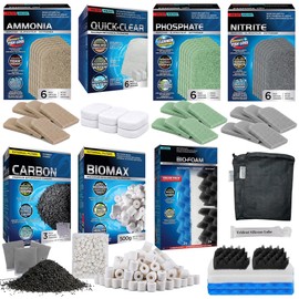 36 Pcs 406/407 Filter Media Canister Filter Maintenance & Replacement Filter Media Kit, Quick Clear, Carbon Bags (300g), Biomax (500g), Bio Foam, Phosphate-Ammonia-Nitrite Remover, Including Mesh Bags