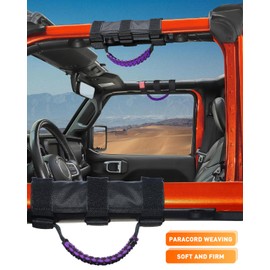 Savadicar 2 Pack Grab Handles Roll Bar Grip Handle Compatible with 1955-2023 Jeep Wrangler CJ YJ TJ JK JL 4XE & Gladiator JT, Top Handle Assist Support, Interior Accessories, American Flag, Purple