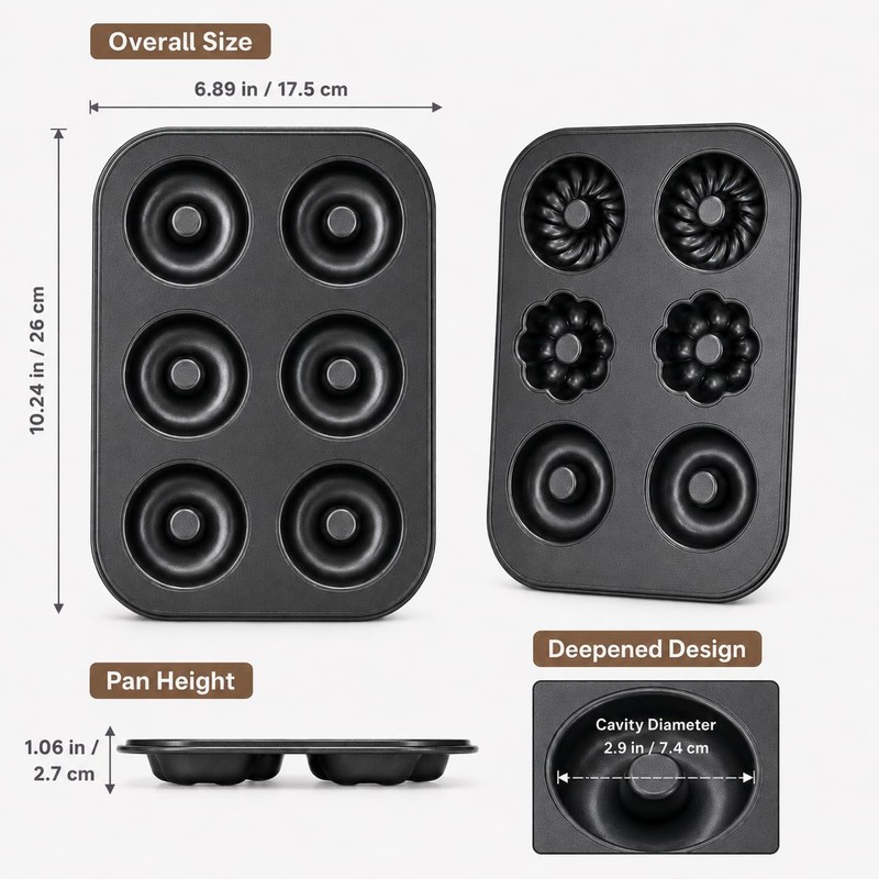 Donut Pan for Baking, 2 Pack 6-Cup Flower Shaped Doughnut